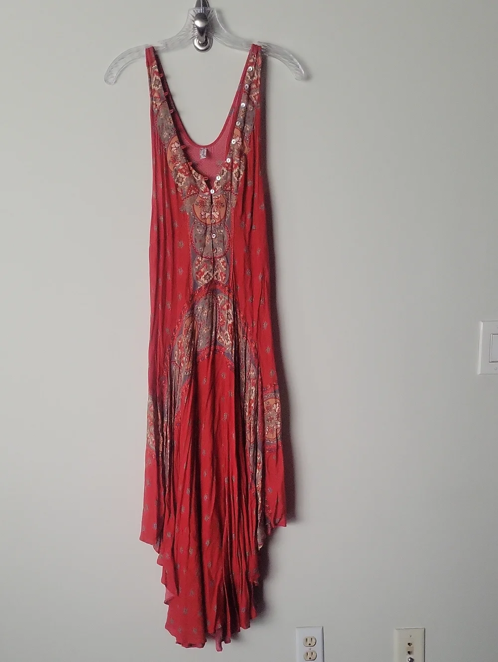 Free People Faithfully Yours V Neck Slip Dress Maxi Red Paisley Boho Hippie XS